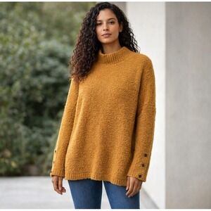 Sabrina Lauren Women's Mustard Knit Sweater Size M Button Sleeve